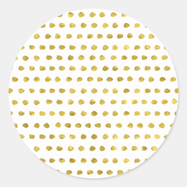 Elegant Gold Foil White Small Polka Dots Pattern Classic Round Sticker (Front)