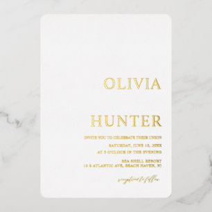 Elegant Gold Foil White Wedding Invitation