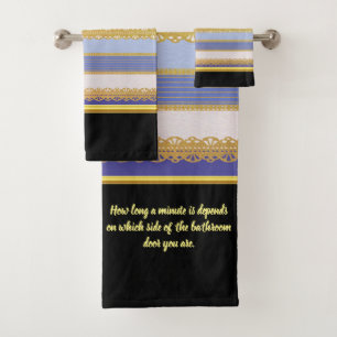 Elegant Gold Foil with blue and white Stripe Bath Bath Towel Set