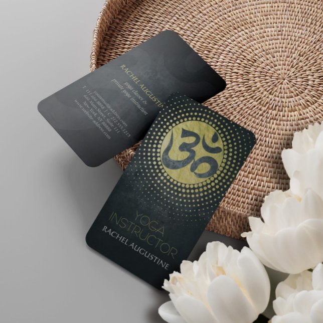 Elegant Gold Foil Yoga Mandala Floral & Om Symbol Business Card (Creator Uploaded)