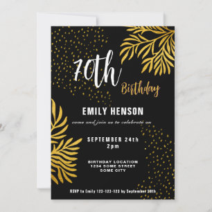 Elegant Gold Foliage 70th Birthday Party Invitation