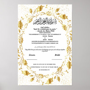 Elegant Gold Foliage Leaf Islamic Nikah Poster