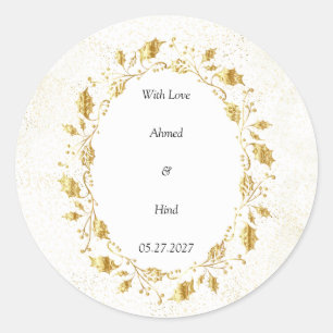 Elegant Gold Foliage Leaf Wedding Favour Classic Round Sticker