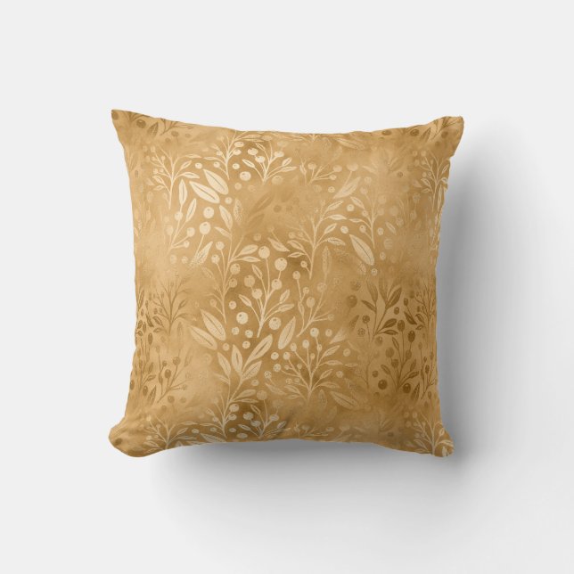 Elegant Gold Foliage Pattern Luxurious Design Cushion (Front)