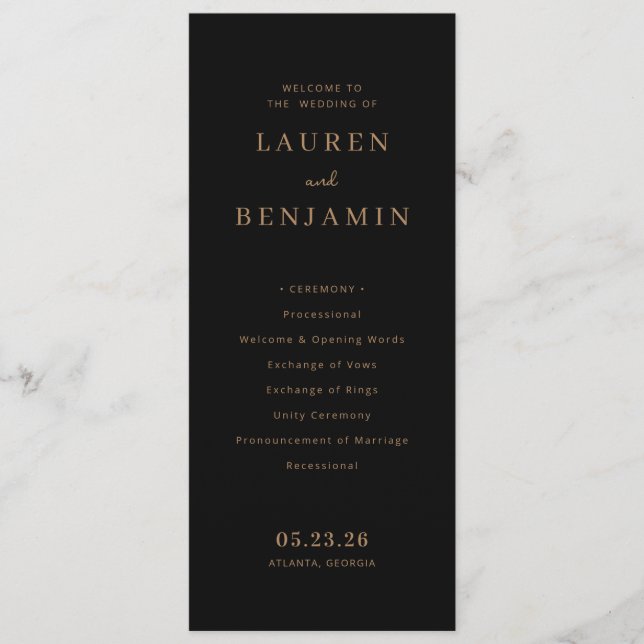 Elegant Gold Formal Wedding Ceremony Program (Front)