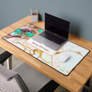 Elegant Gold Fox Marble Monogram Beauty Salon Desk Mat