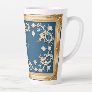 Elegant Gold Frame Adorned With Blue Gemstones Latte Mug