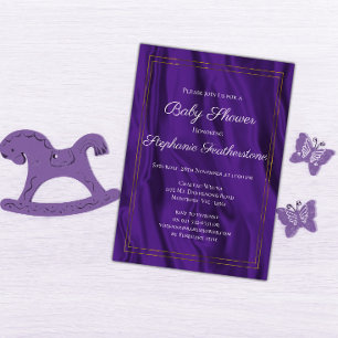 Elegant Gold Frame and Purple Silk Baby Shower Invitation