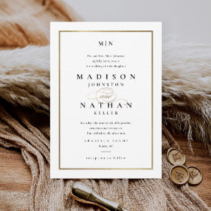 Elegant Gold Frame Black and White Wedding Invitation
