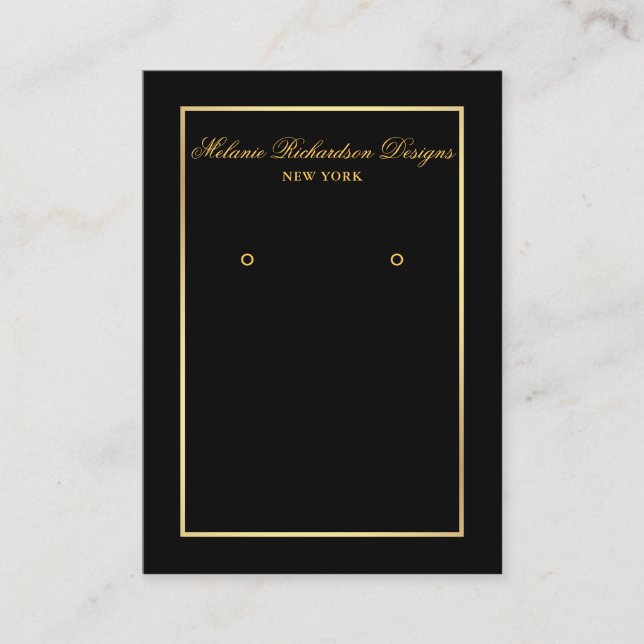Elegant Gold Frame Black Earring Display Card (Front)