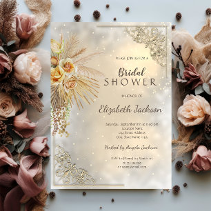 Elegant Gold Frame Boho Flowers Bridal Shower Invitation