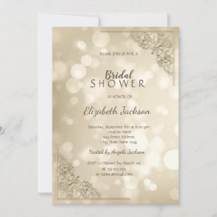 Elegant Gold Frame Bokeh Bridal Shower Invitation