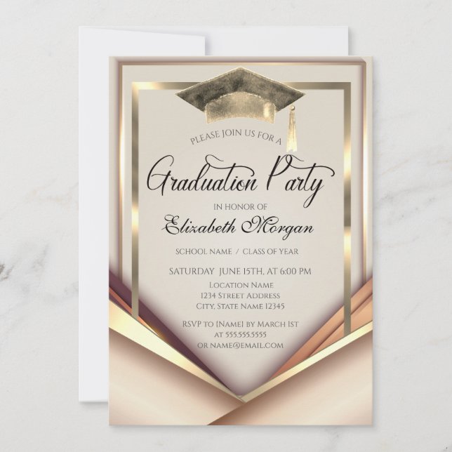 Elegant Gold Frame Cap Graduation Invitation (Front)