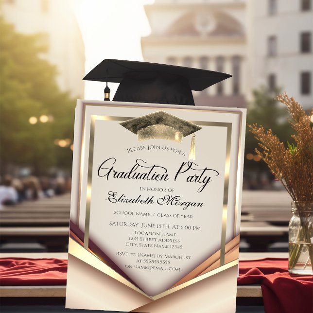 Elegant Gold Frame Cap Graduation Invitation (Creator Uploaded)