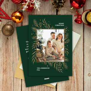 Elegant Gold Frame Christmas Custom Photo Message Holiday Card