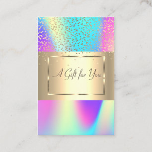 Elegant Gold Frame, Confetti Ombre Holographic Discount Card