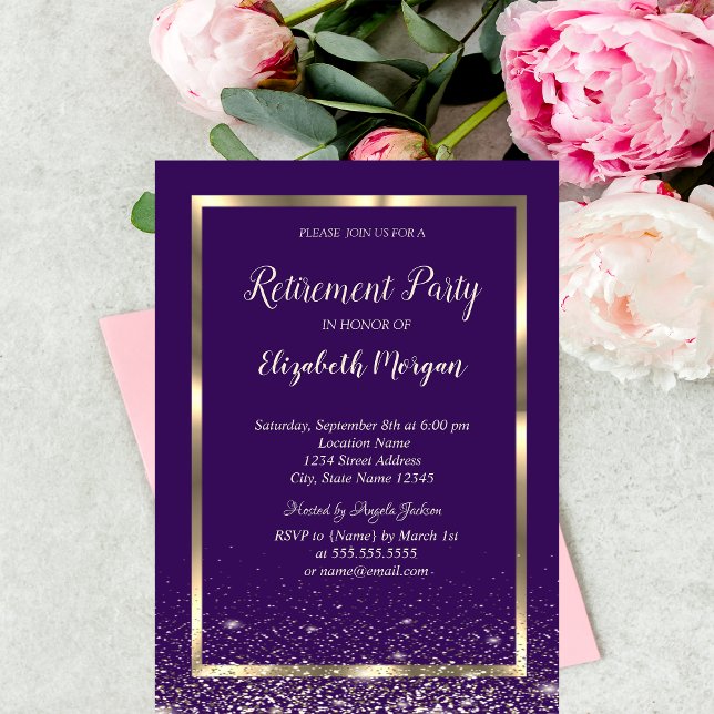 Elegant Gold Frame Confetti Retirement Invitation (Creator Uploaded)