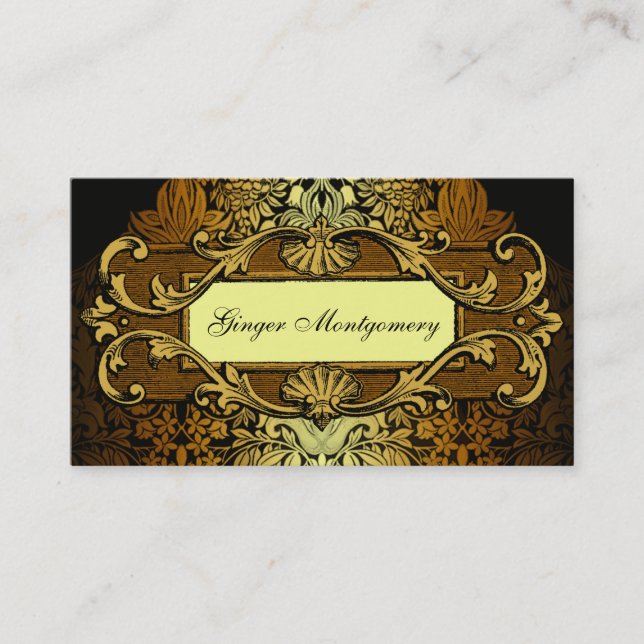 Elegant Gold Frame Damask Business Card (Front)