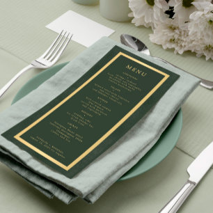 Elegant gold frame dark green modern wedding menu