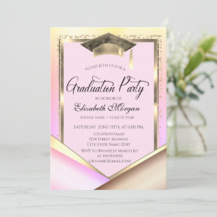 Elegant Gold Frame Diamonds Colourful Graduation Invitation