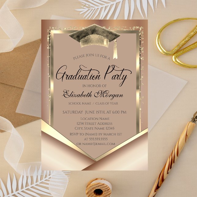 Elegant Gold Frame Diamonds Graduation Invitation (Creator Uploaded)