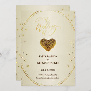 Elegant gold frame diamonds heart save the date