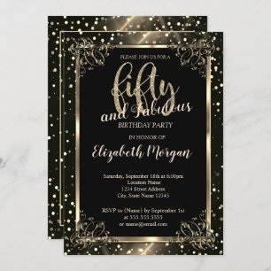 Elegant Gold Frame, Dots 50th Birthday Party Invitation