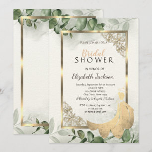 Elegant Gold Frame,Eucalyptus Dress Bridal Shower Invitation
