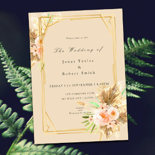 Elegant Gold Frame Floral Blush Border Wedding   Invitation