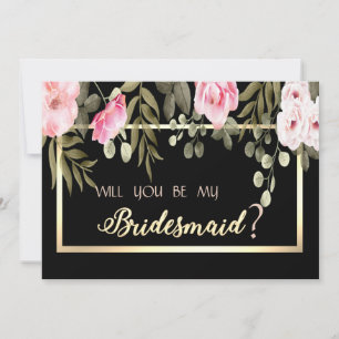 Elegant Gold Frame Floral  Bridesmaid Card