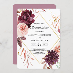 Elegant Gold Frame Floral Red & Pink Invitation