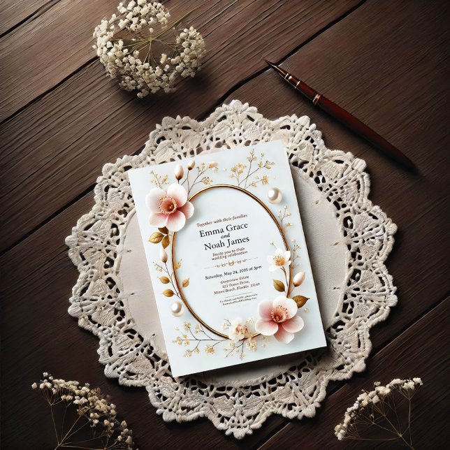 Elegant Gold Frame Floral Wedding Invitation (Creator Uploaded)