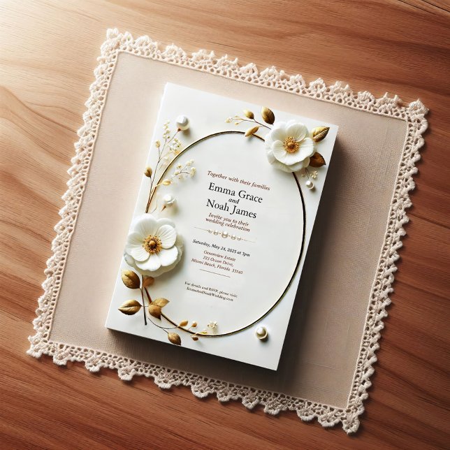 Elegant Gold Frame Floral Wedding Invitation (Creator Uploaded)