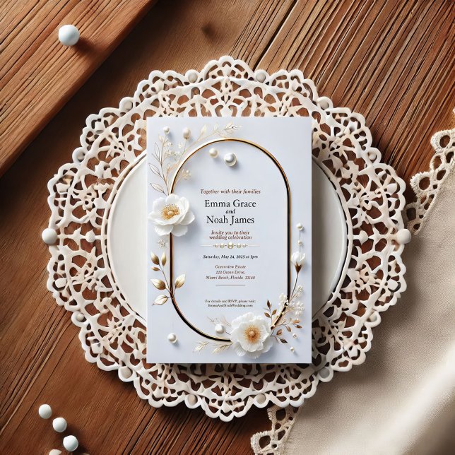 Elegant Gold Frame Floral Wedding Invitation (Creator Uploaded)