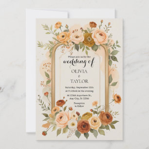 Elegant Gold Frame Floral Wedding Invitation