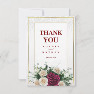 Elegant Gold Frame Floral Wedding Thank You Card
