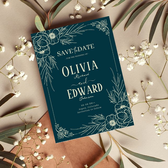 Elegant Gold Frame Flowers Wedding Save The Date (Creator Uploaded)