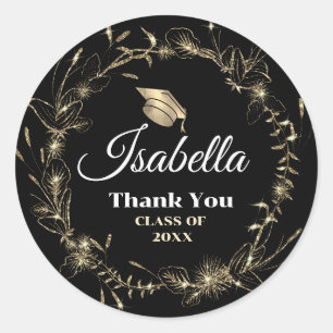 Elegant Gold Frame Grad Name Graduation Classic Round Sticker