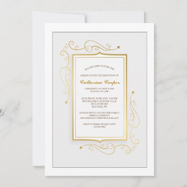 Elegant Gold Frame Graduation Invitation (Front)