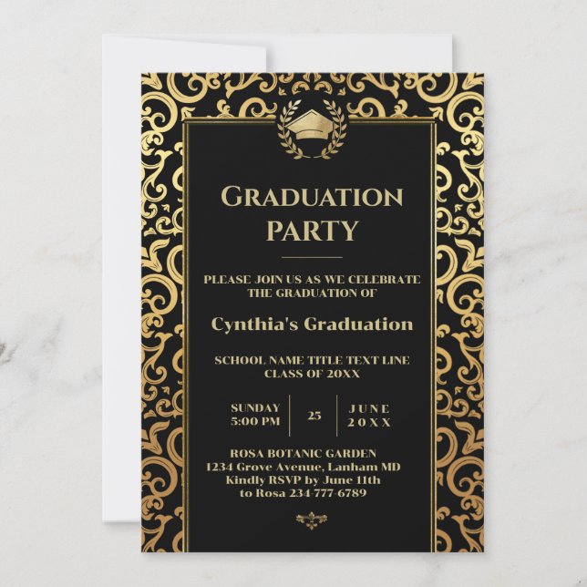 Elegant gold Frame Graduation Party Invitation (Front)