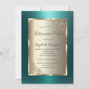 Elegant Gold Frame Green Metallic Retirement Invitation