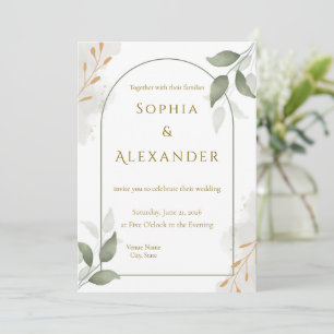 Elegant Gold Frame & Greenery Floral Wedding  Invitation