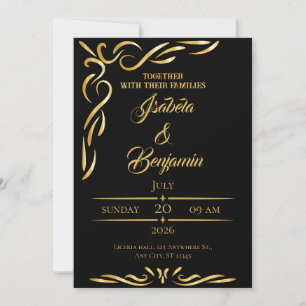 Elegant Gold Frame Invitation Black & Gold Ornam