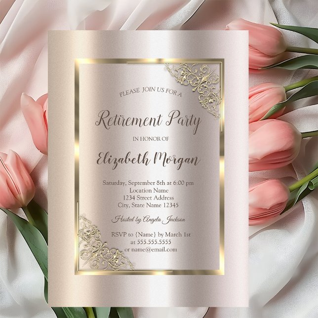 Elegant Gold Frame,Magnolia Retirement  Invitation (Creator Uploaded)