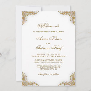 Elegant gold frame muslim wedding Invitations