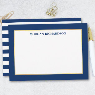 Elegant Gold Frame Navy Blue Striped Card