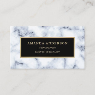 Elegant Gold Frame on White Marble   Business Card