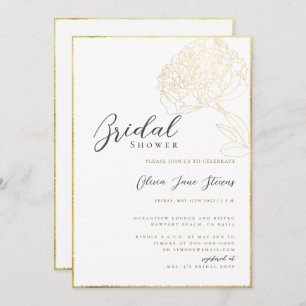 Elegant Gold Frame Peony Sketch Boho Bridal Shower Invitation