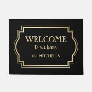 Elegant Gold Frame Personalised Welcome Doormat