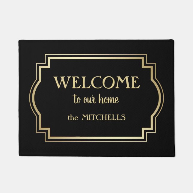 Elegant Gold Frame Personalised Welcome Doormat (Front)